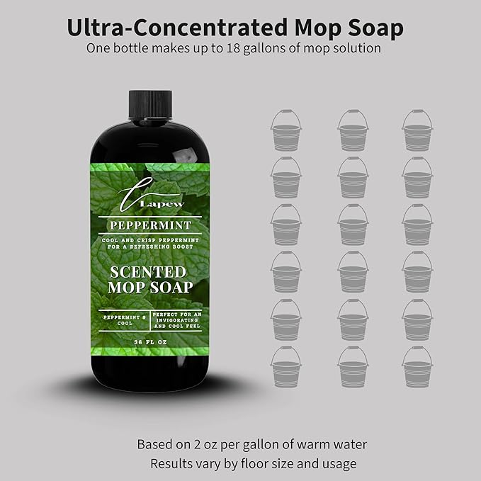 Luxury Floor Cleaner, Scented Mop Soap Concentrate | Hard Floor Cleaner for Tile, Vinyl, Laminate, LVP & Sealed Hardwood | Low-Foam, Streak-Free | 36 oz | Peppermint