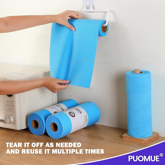 55 Pack Microfiber Cleaning Cloth Roll, Tear Away Reusable Towels, 11" X 9", Ultra Absorbent & Lint Free Microfiber Cloth for Cleaning Cars, Kitchen, Window, Home and Shop, Blue