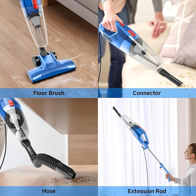 Corded Stick Vacuum Cleaner - Lightweight, Powerful Suction with 450W Motor, 3-in-1 16.4Ft Cord Vacuum Cleaners for Home, Hard Floor, Carpet, Pet Hair Deep Blue