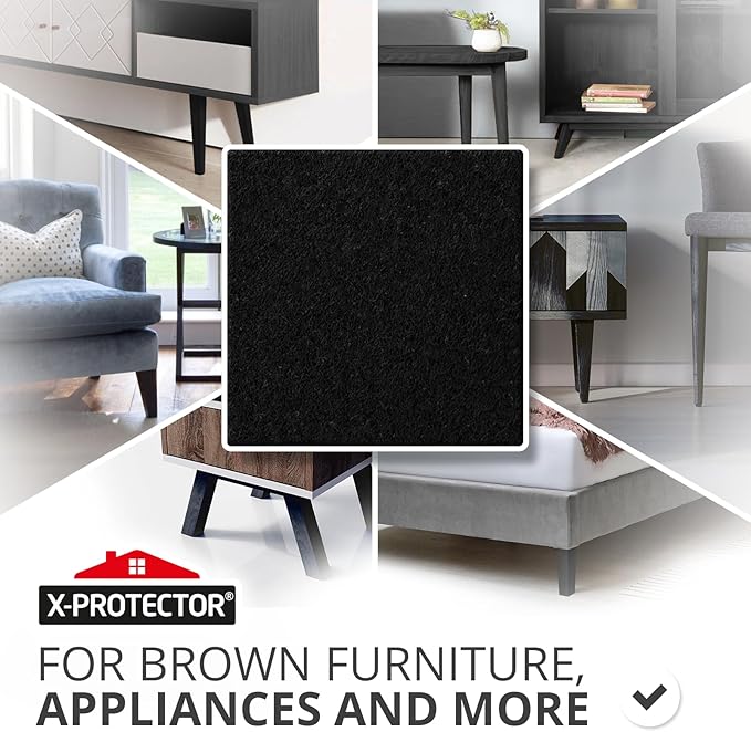 X-Protector Premium Felt Furniture Pads - 20 PCS 6 x 1/2" - Black Rectangular Pads with Tenacious Adhesive - Protects Hardwood, Laminate & Tile Floors