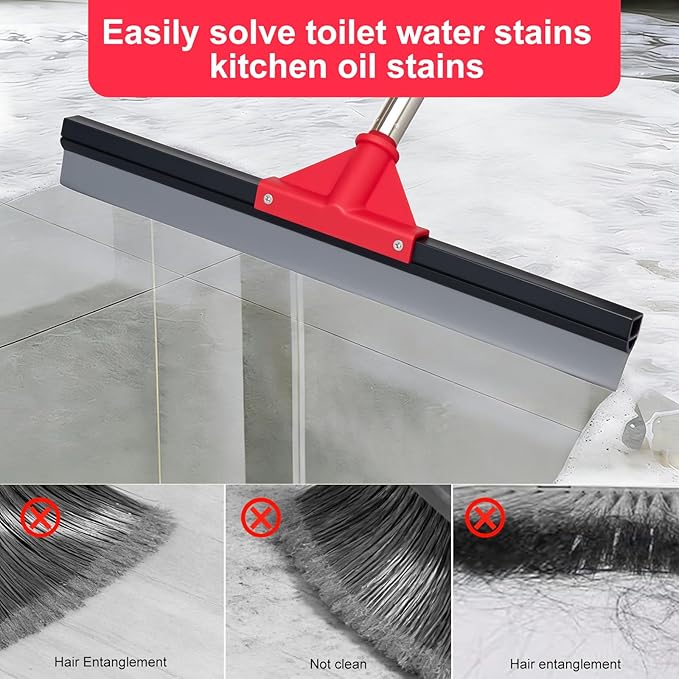 17" Heavy Duty Floor Squeegee with 40.8 Inch Long Handle, Suitable for Bathroom Tiles, Garage Concrete Floors, Shower Glass & Windows Cleaning