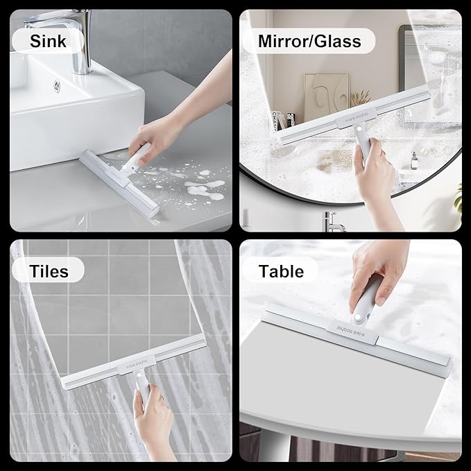 JOYBOS Rubber Squeegee for Floor, 50'' Long Handle Floor Squeegee Broom, Silicone Broom for Pet Hair Remover, Sweeper Window Squeegee for Floor, Tile, Grout, Brick, Decks, Garages,Basement