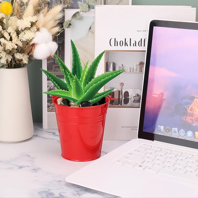 18 Pack 4 Inch Red Mini Metal Bucket, Elegant Galvanized Buckets with Handles, Tin Buckets, Small Iron Bucket, Mini Metal Pail for Party Favors, Crafts, Garden & Beach