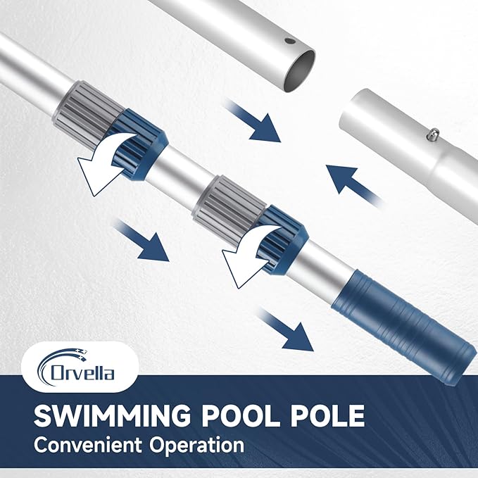 16FT Telescopic Pool Pole, 2-Piece Aluminum Adjustable Pool Skimmer Poles - Strong Grip with Locking Cams, Fits Pool Cleaning Skimmer Nets, Brushes, Vacuum Heads