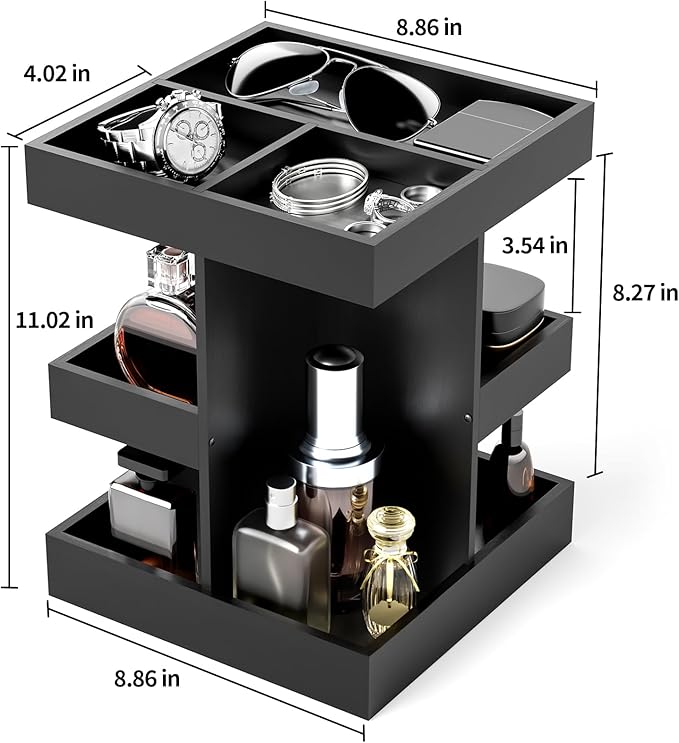 Cologne Organizer for Men, 3-Tier Large Capacity Wood 360° Rotating Cologne Stand, Desk/Nightstand/Bathroom Counter Perfume Storage, Birthday/Father's Day Gifts for Men(Black)