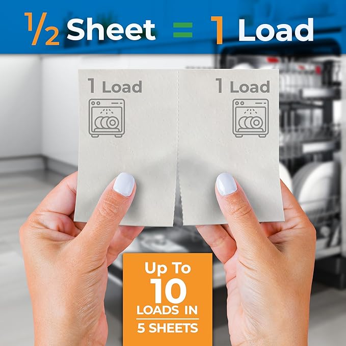 Gull living Eco-Friendly Dishwasher Detergent Sheets - Natural Dishwashing Detergent - Plant Based Dishwasher Soap Sheets - Unscented & Plastic Free Travel Size 10 loads with sustainable Packaging.