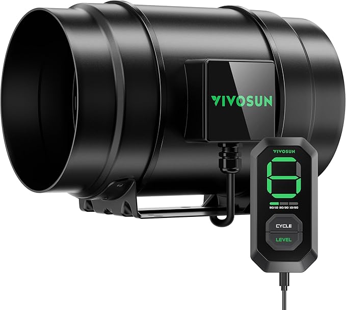 VIVOSUN G8 8" Inline Duct Fan & 3 Cycle Modes E12 Speed Controller, AeroZesh Grow Tent Kit Ventilation Fan with 725 CFM EC Motor, Programmable Exhaust Fan for Heating Cooling Booster, Hydroponics