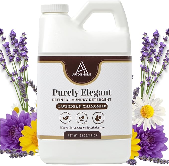Elegant Luxury Plant-Based Laundry Detergent Lavender & Chamomile Scent, 64oz by Purely Elegant, Biodegradable, Bulk, Sensitive Skin Safe, Paraben Free, Highly Concentrated, HE Eco Family Size