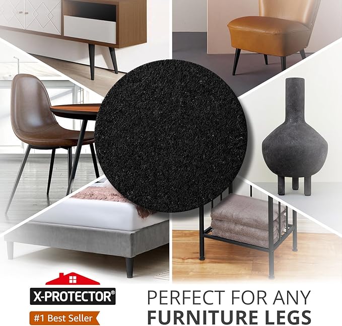 X-Protector Felt Furniture Pads - 24 Pcs 2" - Round Felt Pads for Furniture Feet - Protect Hardwood Floors! (Black)