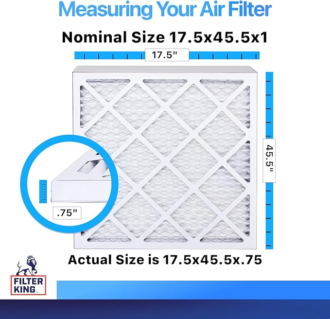 Filter King 17.5x45.5x1 Air Filter | 4-PACK | MERV 8 HVAC Pleated A/C Furnace Filters | MADE IN USA | Actual Size: 17.5 x 45.5 x .75"
