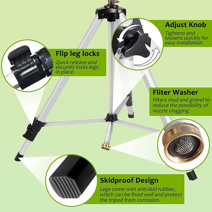 Heavy Duty Impact Sprinkler on Tripod Base,36 Inch Tripod Sprinkler with Brass Nozzle for Yard Large Area,Extra Tall 360 Degree Rotating,Waters Up to 80 Ft,Legs Extend Up to 36"