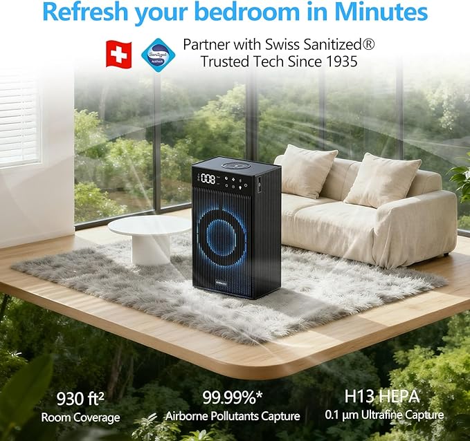 CleanForce Rainbow Cube | World’s First 4-in-1 Space-saving Air Purifier with Bluetooth Speaker, Wireless Charger & Aroma Diffuser | Swiss Tech，over 900ft² Coverage | Ultra-Quiet