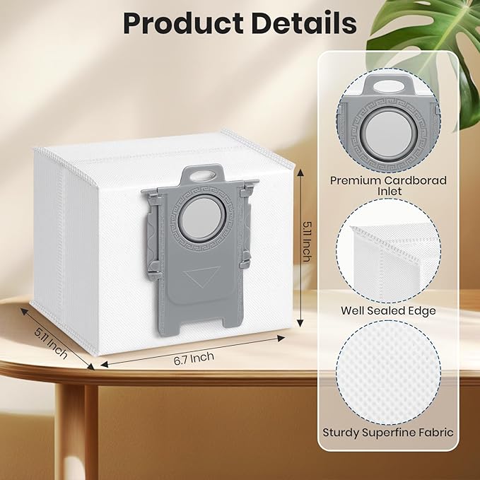 20-Pack Q7 M5+, Q5+ Replacement Dust Bags for Roborock Q5 Max+, Q5 Pro+, S8,S7 Pro Ultra, S7MaxV Ultra, S8+, Q7,Q8 Max+, Q10 S5+,Q10 X5+ Vacuum Bags for Roborock, Disposable Dust Bags