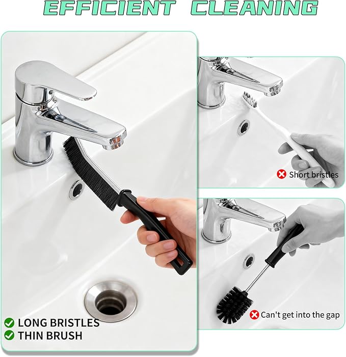 Hard Bristle Crevice Cleaning Brush,Cleaner Scrub Brush Tool for Hard to Reach Tight Space, Home Essentials, Cleaning Supplies for Shower, Bathroom, Kitchen, Toilet, Window (6)