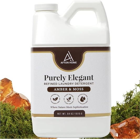 Elegant Luxury Plant-Based Laundry Detergent Amber & Moss Scent, 64oz by Purely Elegant, Biodegradable, Bulk, Highly Concentrated, Sensitive Skin Safe, Paraben Free, HE, Eco Friendly
