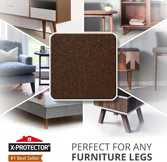 X-PROTECTOR Felt Furniture Pads - 32 PCS 1 1/2" Floor Protectors for Chair and Furniture Feet - Protect Your Hardwood Floors! (Brown, Square)