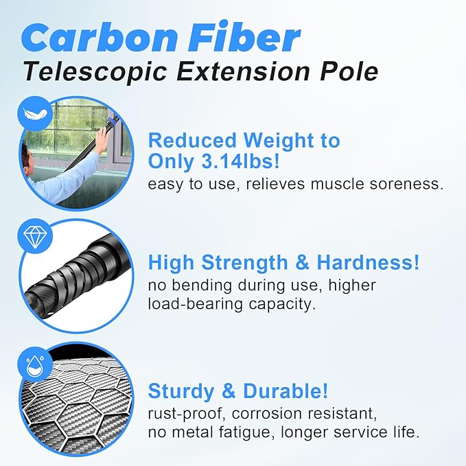 30 Foot High Ceiling Duster Kits with 4.7-24 FT Carbon Fiber Extension Pole, Feather Duster, Cobweb Duster, Ceiling Fan Duster, Window Squeegee & Cleaner with Pole 24 Ft