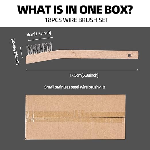 Wood Handle Wire Scratch Brush Sets (18, 18Pack-7in Stainless Steel Small Wire Scratch Brushes with Beech Wood Handle)