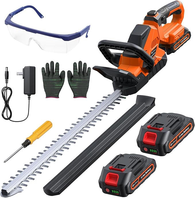 20'' Hedge Trimmer Cordless, 3000RPM Electric Handheld Bush Trimmer with 2 x 2.0Ah Batteries, 180° Rotatable Head, Lightweight and 2/3'' Blade Gap for Garden Yard