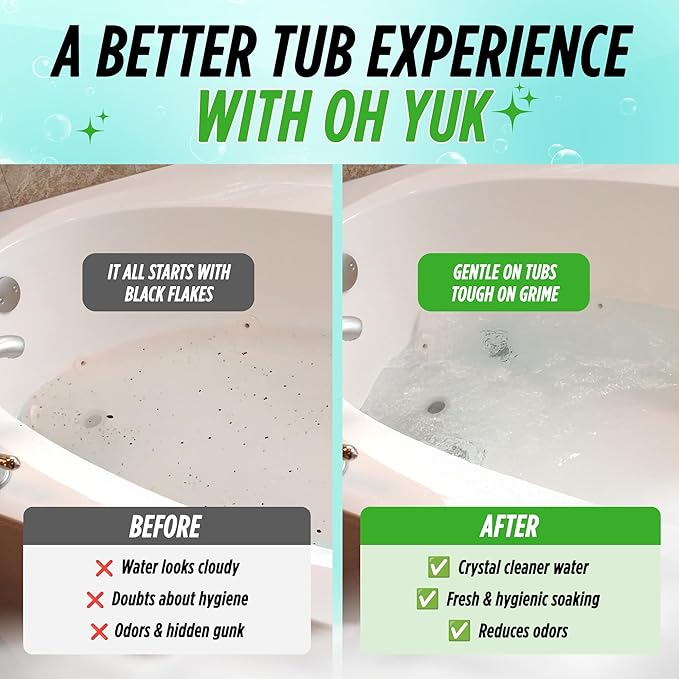 Oh Yuk Jetted Tub Cleaner for Jacuzzis, Bathtubs, Whirlpools, The Most Effective Jetted Tub Cleaner, Septic Safe, 4 Cleanings per Bottle - 16 Ounces