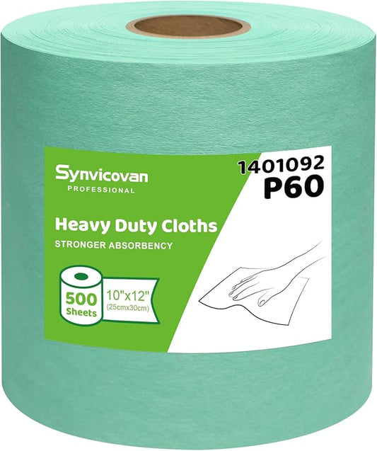 Cleanroom Wipes Heavy Duty Cloths, Lint-Free and Extra Absorbent Towels Jumbo Roll, Green (12"x10", 500 PCS)