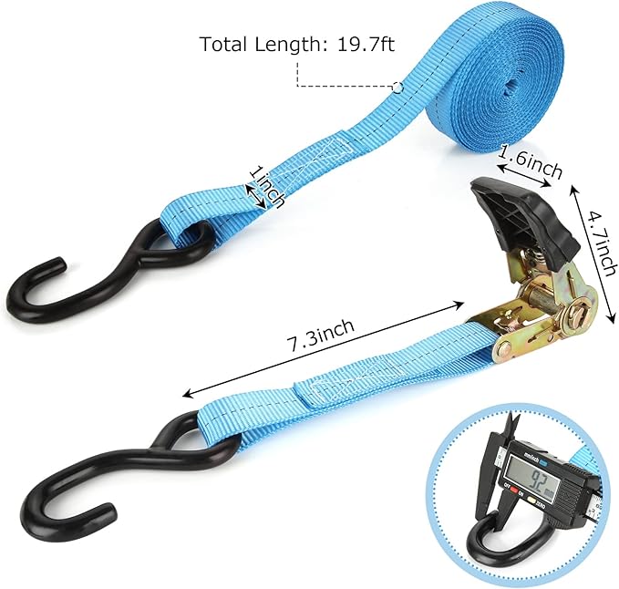 Ratchet Straps, 6Pack 20Ft Ratchet Tie Down Straps, 1700 LB Break Strength Ratchet Tie Down Straps with Safety Lock S Hooks & Rubber Handle for Moving Cargo, Motorcycle, Appliances, Lawn Equipment