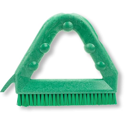 SPARTA Plastic Commercial Grout Brush, Triangle-Shaped Scrub Brush with Scraper and Two Threaded Holes for Attaching Handle (Sold Separately), 9 x 7 x 7 Inches, Green, (Pack of 4)