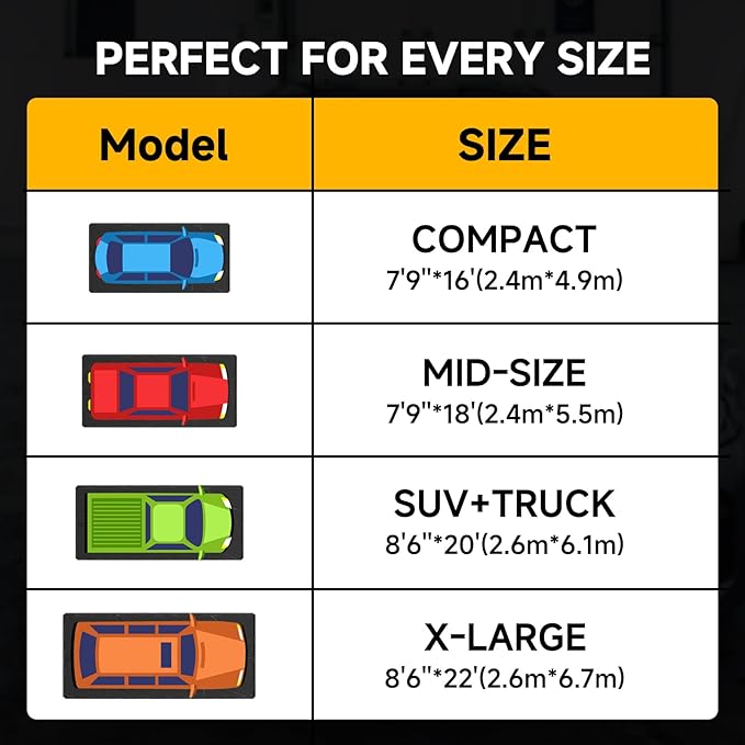 SUNYRISY 7'9" x 16' Containment Garage Floor Mat Under Car, Heavy Duty Waterproof Garage Carpet Floor Protection Non-Slip Parking Mat with Squeegee for Cars SUVs Trucks