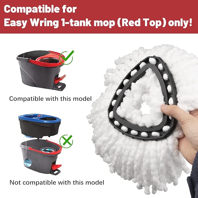 Mop Replace Head Compatible with Ocedar Mop Heads Replacements, Mop Refill Compatible with O-Ceda EasyWrin Spin Mop Head Replacement 1-Tank System Only, 6 Refills