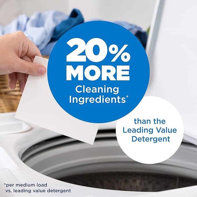 ARM & HAMMER 5in1 Power Sheets Laundry Detergent, Free & Clear, 50 Count, up to 100 Small Loads