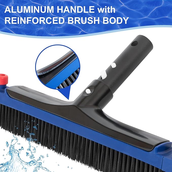 POOLAZA 20'' Pool Brush, Curved Ends Pool Brush Head for Inground Pools with BPT Bristles & EZ Clip, Premium Pool Brushes for Cleaning Pool Walls & Floors, Heavy Duty High-Efficiency Pool Scrub Brush