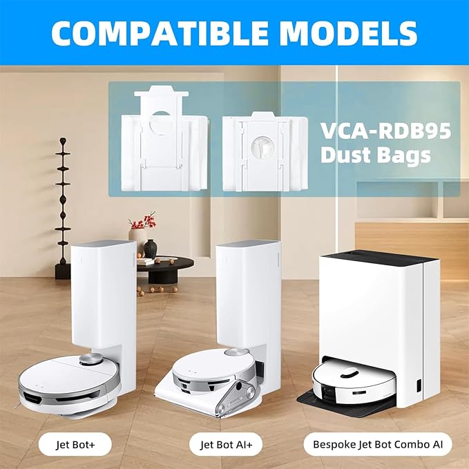 Dust Bags Replacement VCA-RDB95 for SAMSUNG Jet Bot AI+ / Jet Bot+ / Bespoke Jet Bot Combo AI Vacuum Clean Station, Jet Bot Vacuum Dust Bag Accessories Parts 8 Pack