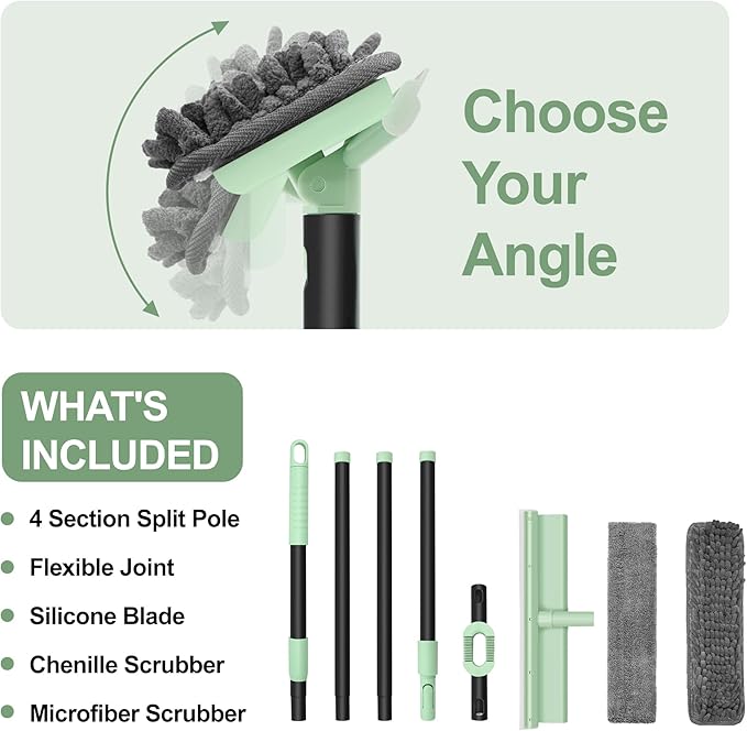 Window Squeegee Set 2-in-1 Window Cleaning Tool 73.6In Pole, Window Cleaner Squeegee for Home, Squeegee for Shower Glass, Car Window Squeegee Windshield Cleaner Tool