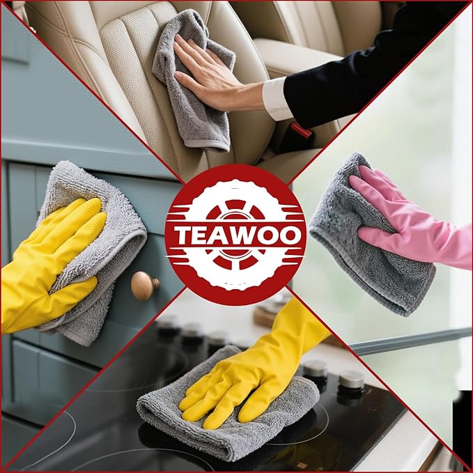 Microfiber Cleaning Cloths Bulk-50 Pack, Gray Microfiber Towels for Cars, Ultra Absorbent Microfiber Towel Weave Grime & Liquid for Streak-Free Mirror Shine - Car Washing Cloth, 12x12 inches