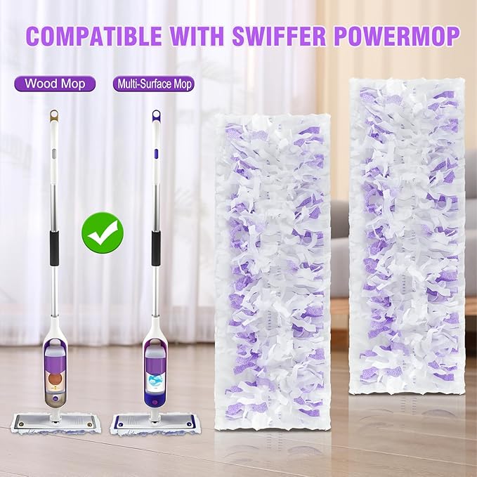 60 Count Disposable Power Mop Refills for Swiffer Power Mop, Extra Absorbent, Traps Dust & Hair, Fits All Swiffer PowerMop Models, PowerMop Wet Pads Rifill for Floor Cleaning