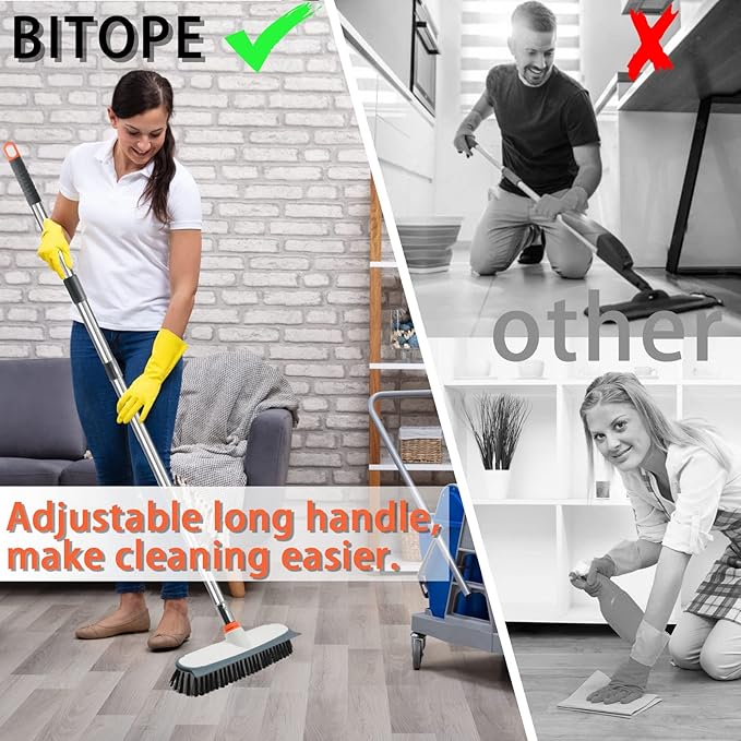 Heavy Duty Floor Scrub Brush and Grout Cleaner Tool with Long Handle Deck Brush with Stiff Bristles Outdoor Scrubber for Cleaning Deck Tile Kitchen Swimming Pool Bathroom(2 Pack Brush Head)