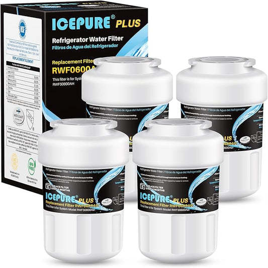 ICEPURE PLUS NSF53&42 Premium RWF0600AH Replacement for GE MFW, MWFP, 197D6321P006, WFC1201, MWFA, PC75009, HDX FMG-1, GSE25GSHECSS, 46-9996, GSH25JSDDSS, PSHS6PGZBESS Refrigerator Water Filter 4PACK