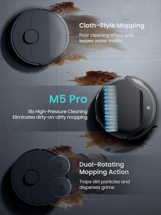 Lefant M5 Pro LiDAR Robot Vacuum and Mop, 18000Pa Suction, PSD 2.0 Smart Obstacle Avoidance, All-in-One Robot Vacuum 120 Day Self-Emptying, Auto Mop Washing, Drying&Refilling, Supports 2.4G/5G WiFi