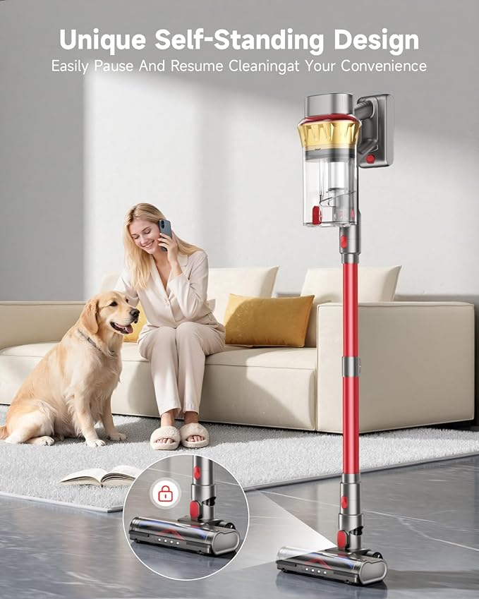 650W Cordless Vacuum Cleaner with 55KPa Flagship Suction, 75-Min Extended Runtime 2.5L Dual-Cup Capacity, Anti-Tangle Brush & Self-Standing Design HEPA Filtration for Furniture Carpet Pet Hair