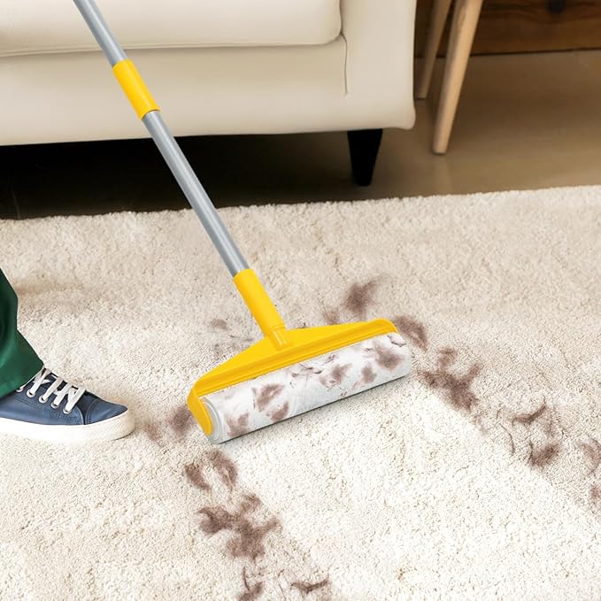 Large Lint Rollers for Pet Hair Extra Stick,9.45" Giant Lint Roller Refill 360 Sheets Total,45" Long Handle Sticky Mop,for Cleaning Floors, Carpets, Cars, Clothing and pet Hair