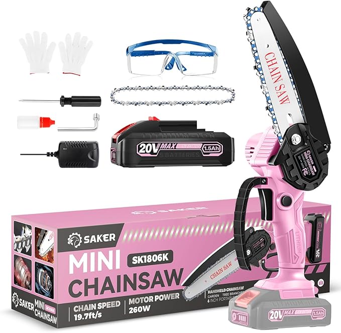 Saker Mini Chainsaw|6 Inch Chainsaws[2025 Upgraded]|Mini Cordless Electric Chain Saw|Small Handheld Portable Chain Saws Battery Powered Chain Saw for Tree Trimmer and Garden,Valentine's Day Gifts