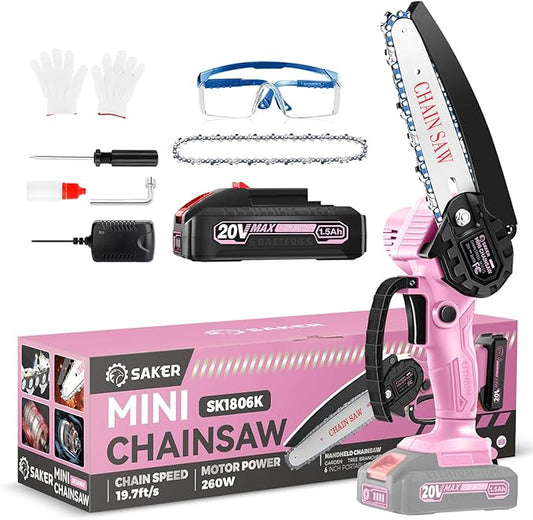 Saker Mini Chainsaw|6 Inch Chainsaws[2025 Upgraded]|Mini Cordless Electric Chain Saw|Small Handheld Portable Chain Saws Battery Powered Chain Saw for Tree Trimmer and Garden,Valentine's Day Gifts