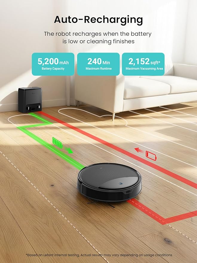 Lefant M350 Max Robot Vacuum and Mop,10000Pa Powerful Suction,40-Day Self-Emptying,240 Min Runtime,2.4G WiFi/Alexa/APP Control, Precision Mapping,Carpet & Hard Floors,Black