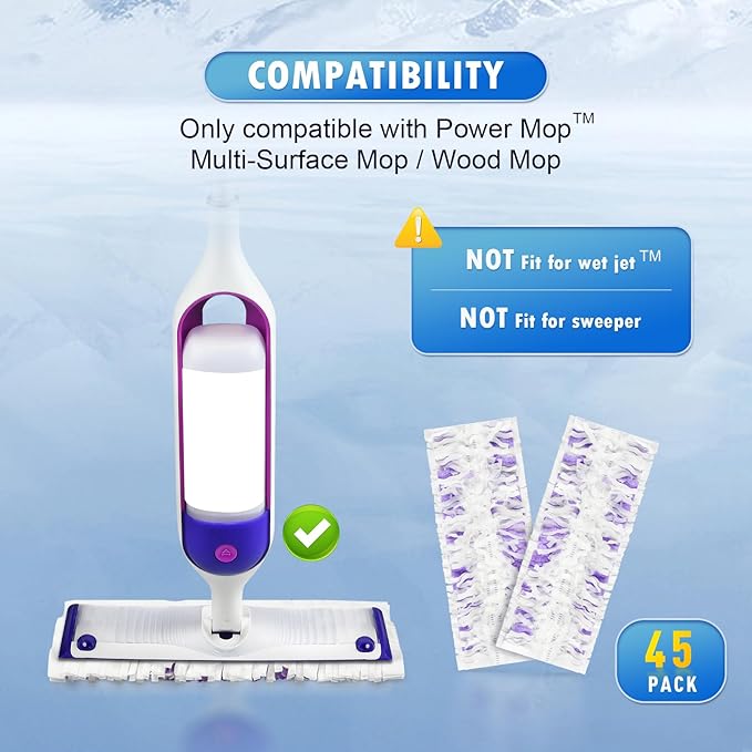 Cleaning Pads Compatible with Swiffer® Power MOP™ Refills | 45 Pack 20% Thicker Pads | Pet Hair & Grease Deep Cleaner