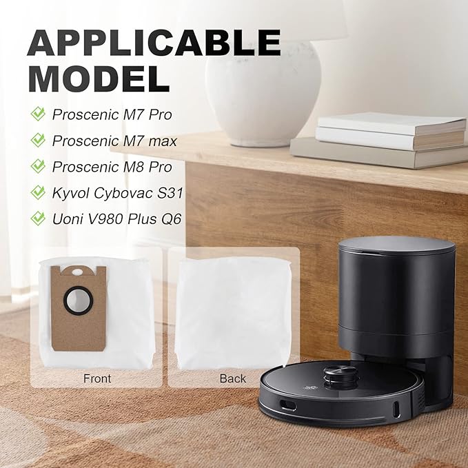 Dust Bags for iHome Nova - for Kyvol Cybovac S31 - for Uoni V980 Plus Q6 - for M7 Pro M8 Max - for Neabot NoMo N1+/N1 Plus/N2 Robot Cleaner -2.5L Capacity Disposable Replacement Vacuum Bags-12 Pack