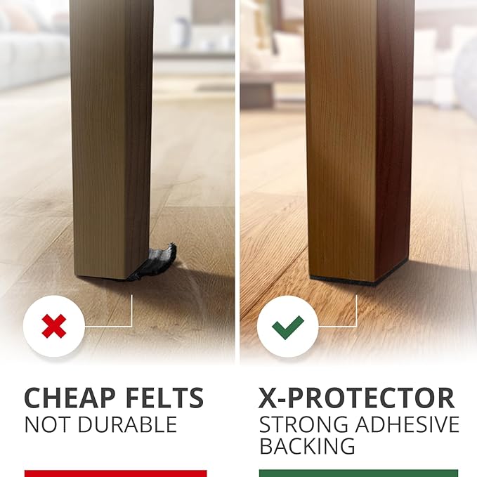 X-PROTECTOR Felt Furniture Pads - 12 PCS 3" - Felt Pads Floor Protectors - Chair Felt Pads - Felt Pads for Furniture Feet - Furniture Pads for Hardwood Floors - Protect Your Floors! (Black, Square)