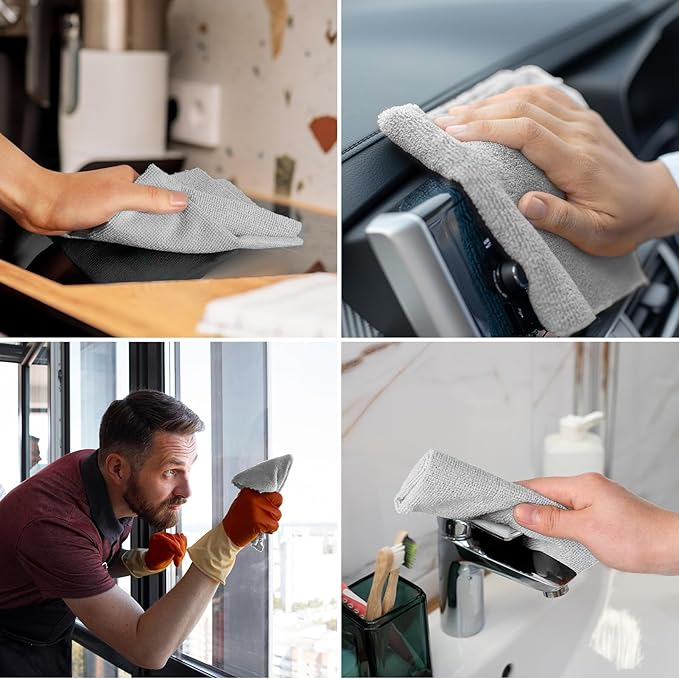 HONOVA Microfiber Cleaning Cloth Roll 45 Pack, Reusable Paper Towels Washable Roll, 12" x 12", Tear Away Microfiber Towels, Highly Absorbent, Lint Free Dish Rags for Kitchen, Window, Car, Shop(Grey)