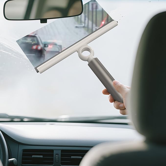 Extendable Shower Squeegee for Glass Doors, Shower Squeegee with 10-Inch Silicone Blade, Telescoping Handle for Windows and Shower Glass, Silver