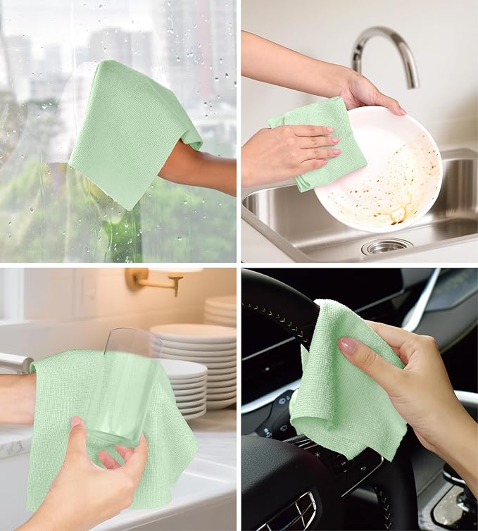 Microfiber Cleaning Cloth Roll - 100 Pack Tear Away Microfiber Paper Towels, Reusable, Washable, Scratch-Free, Kitchen Towels for Car, Home, Kitchen, Glass, Dishes(Bean Green)