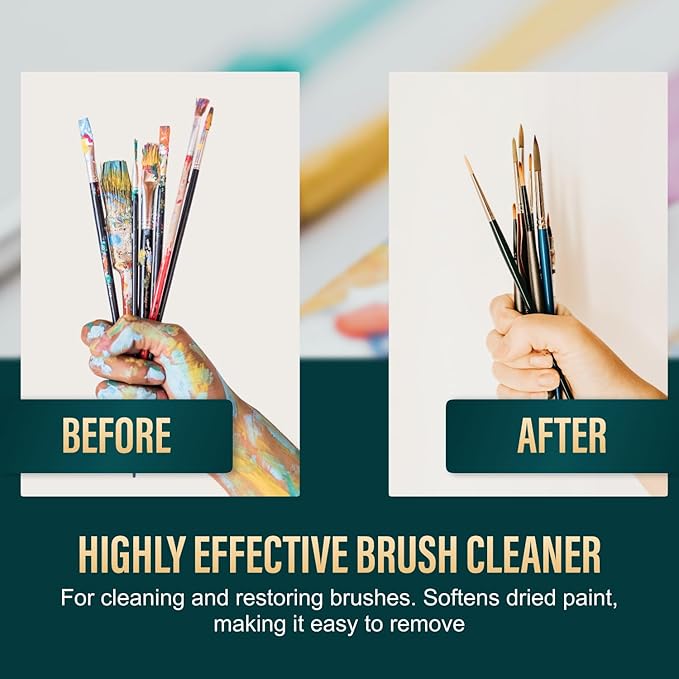 Oil Paint Brush Cleaner and Restorer - Paintbrush Cleaner for Acrylic, Oil, and Glass Paints-Biodegradable, Non-Toxic, Odorless, Eco-Friendly, Quick-Clean Formula Paint Remover (8 Fl Oz)